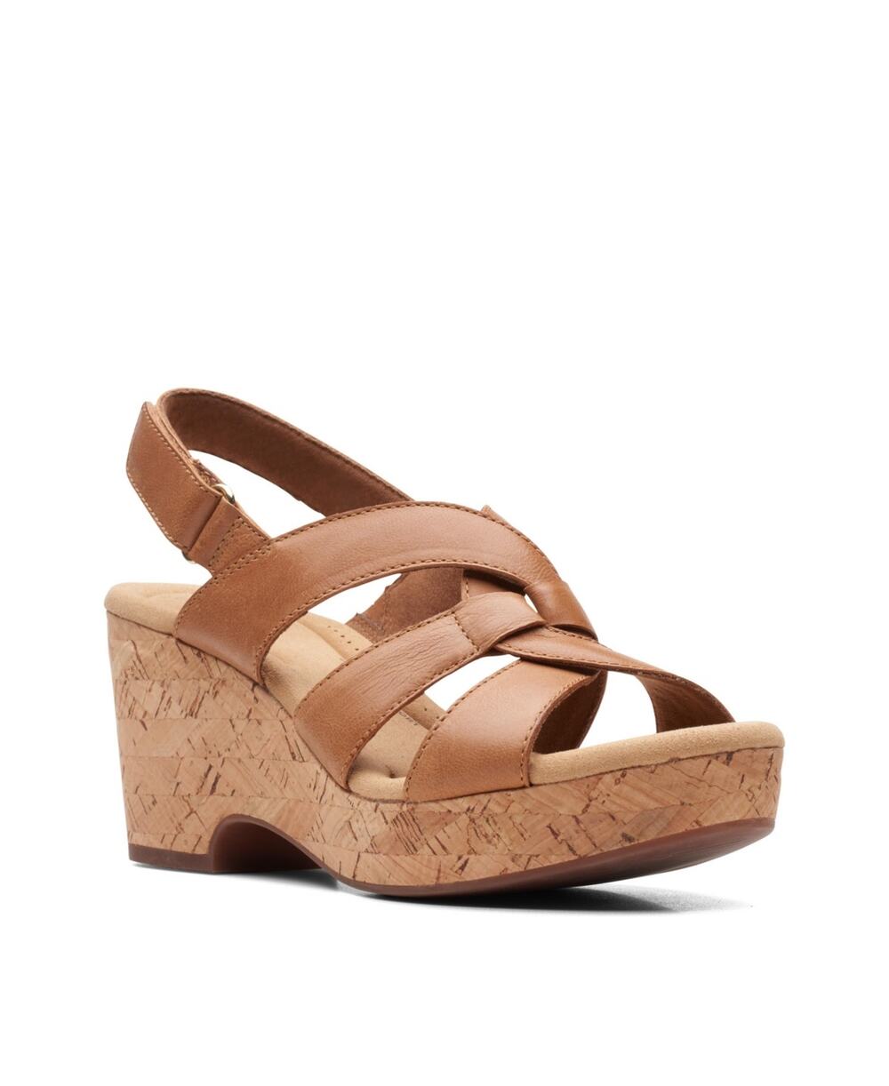 Clarks Giselle Beach Slingback Wedge Sandals Tan Leather 7.5